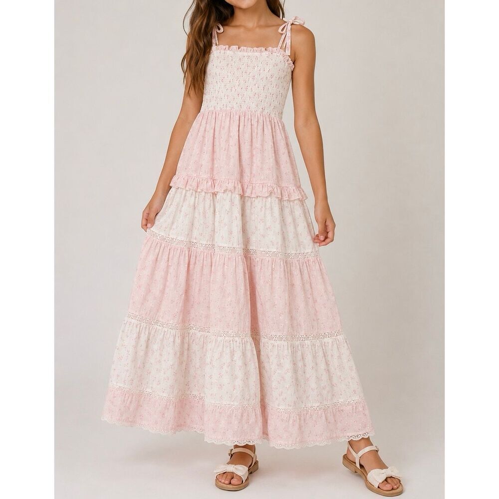LoveShackFancy for Target Girls Tiered Maxi Dress NWT Size 10 Pink Floral